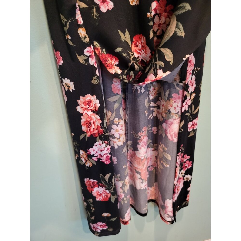 Black Pink Floral Front Slit Stretchy Sleeveless Maxi Dress Venus Sz L - Picture 4 of 8